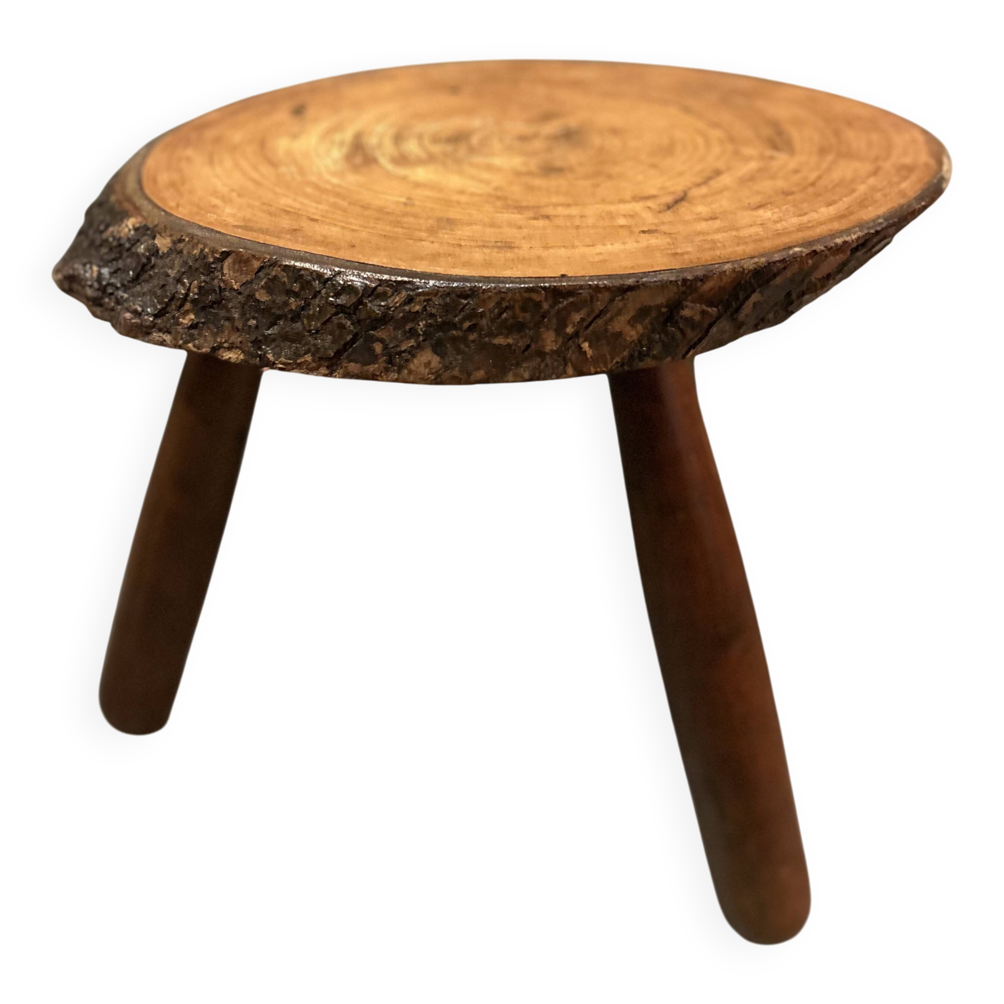 Brutalist tripod stool in solid wood