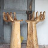 Paire de chaises bois forme main, tabouret de bar bois, chaise bois, chaise