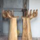 Pair of wooden chairs in the shape of a hand, wooden bar stool, wooden chair, chair.