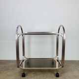 Kaymet dessert trolley in smoked glass and anodised aluminium, 1980s.