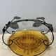 Val Saint Lambert amber glass bowl, Candide series, metal leaf mount