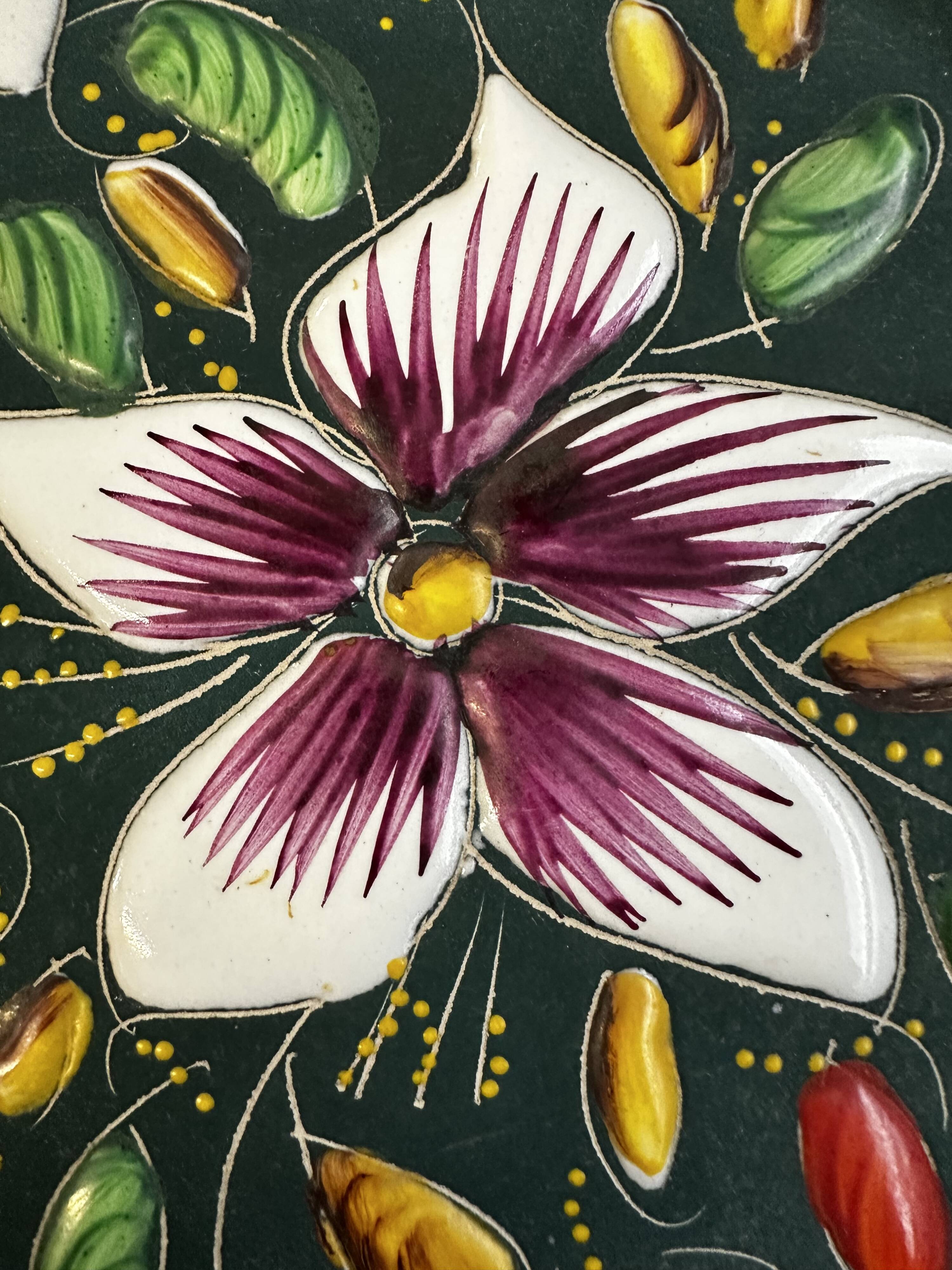 Ceramic and enamel dish with floral decoration by Hubert Béquet