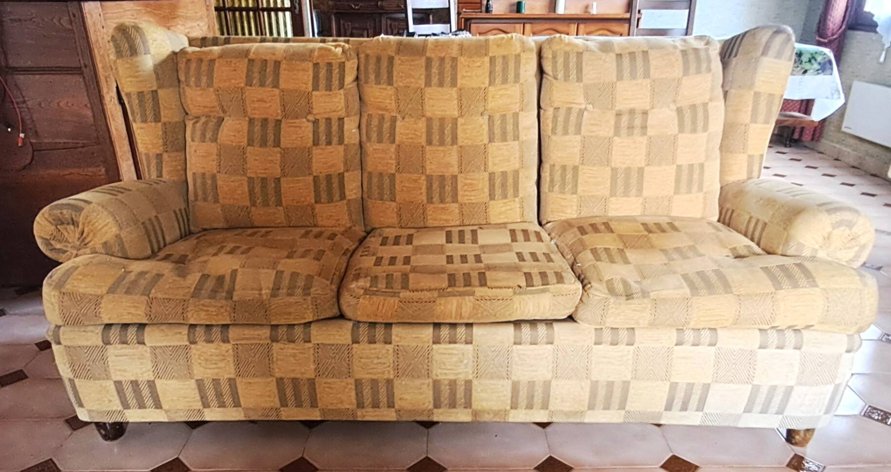 1940s club style 3-seater sofa in checked velvet fabric