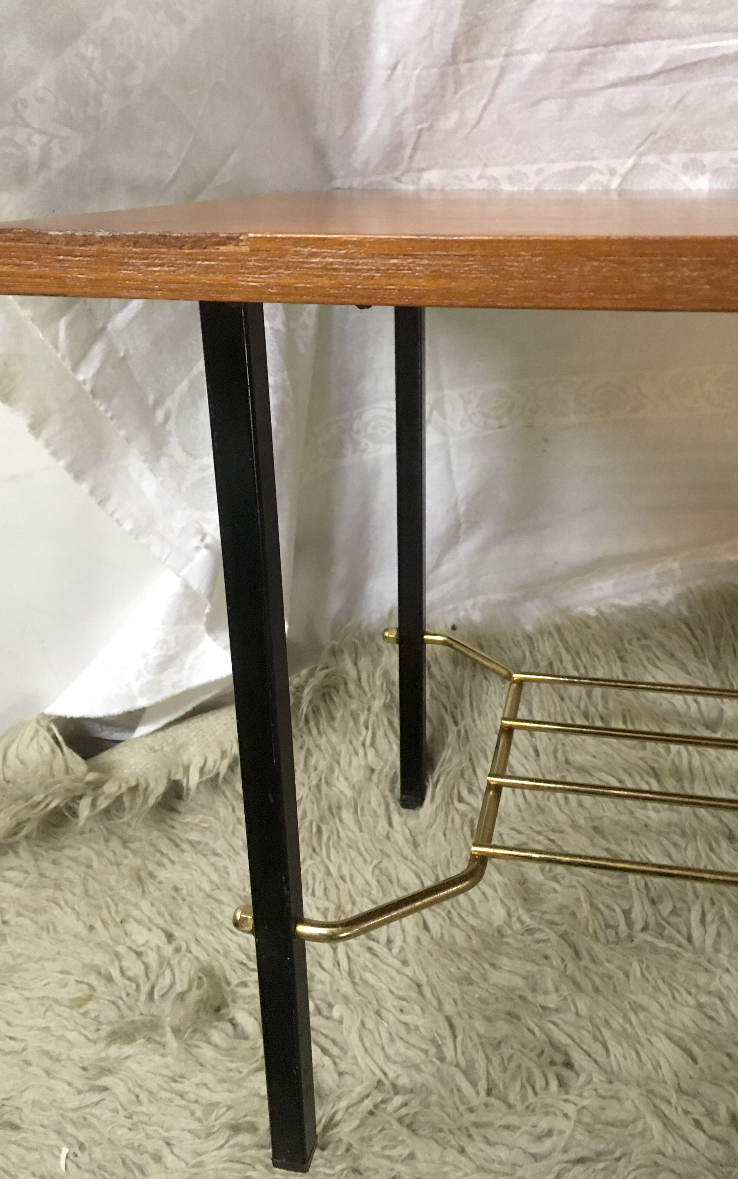 Modernist wood and metal coffee table - 1960s