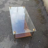 Coffee table or end of canape top glass and wood under bronze frame