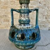 Blue ceramic floor lamp, Fat Lava, double lighting, 70s