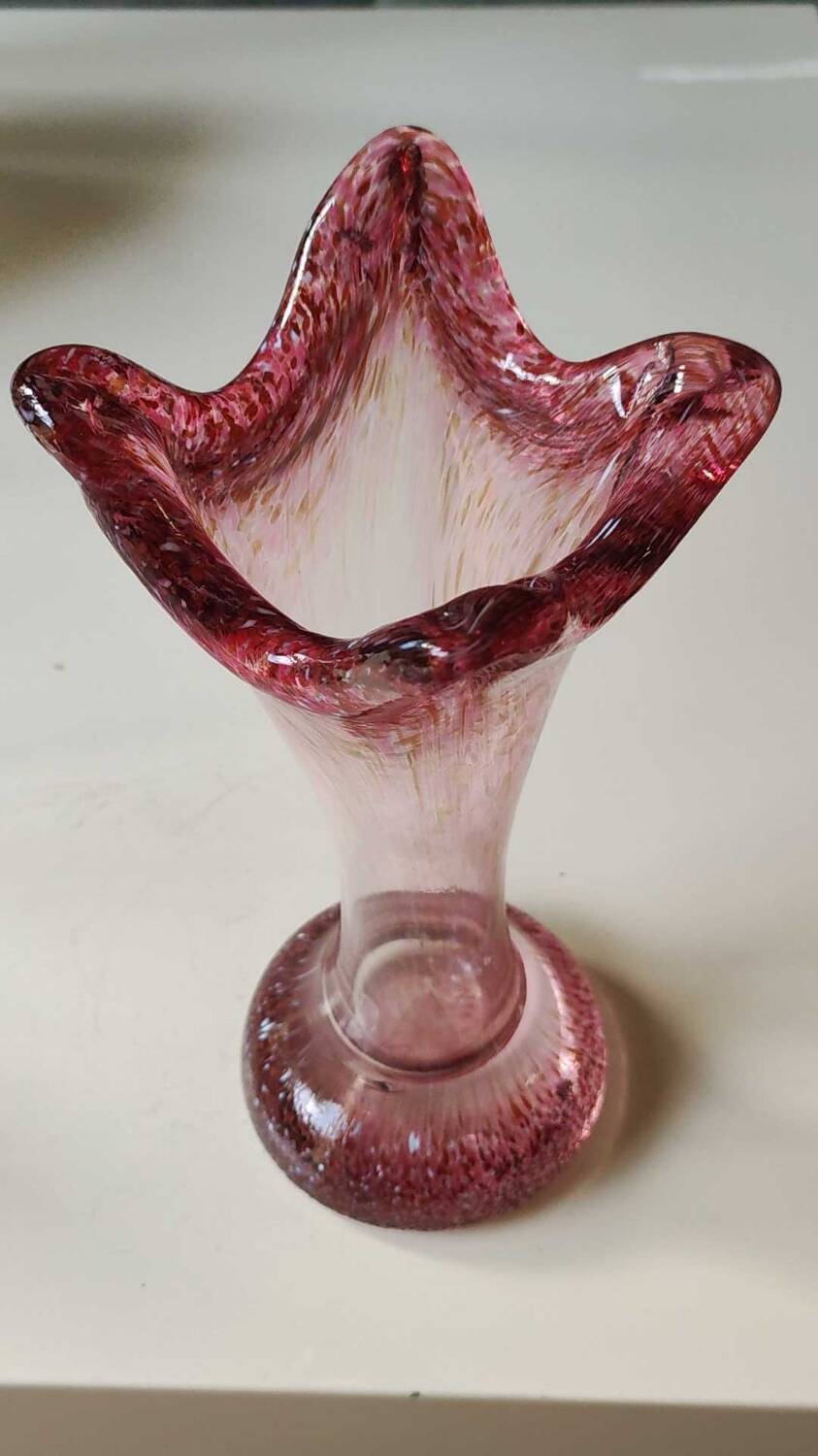 Floral vase/Clichy glassware/Camaieus shades of pink. Dotted patterns/Volutes. Height 25.5 cm