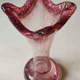 Floral vase/Clichy glassware/Camaieus shades of pink. Dotted patterns/Volutes. Height 25.5 cm