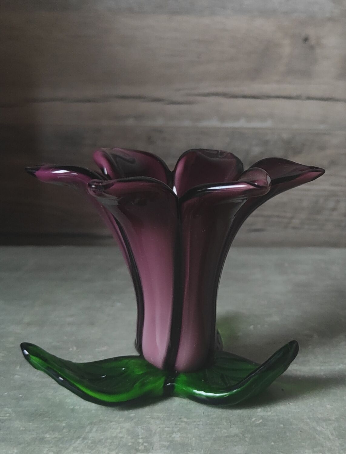 Blown glass flower candle holder