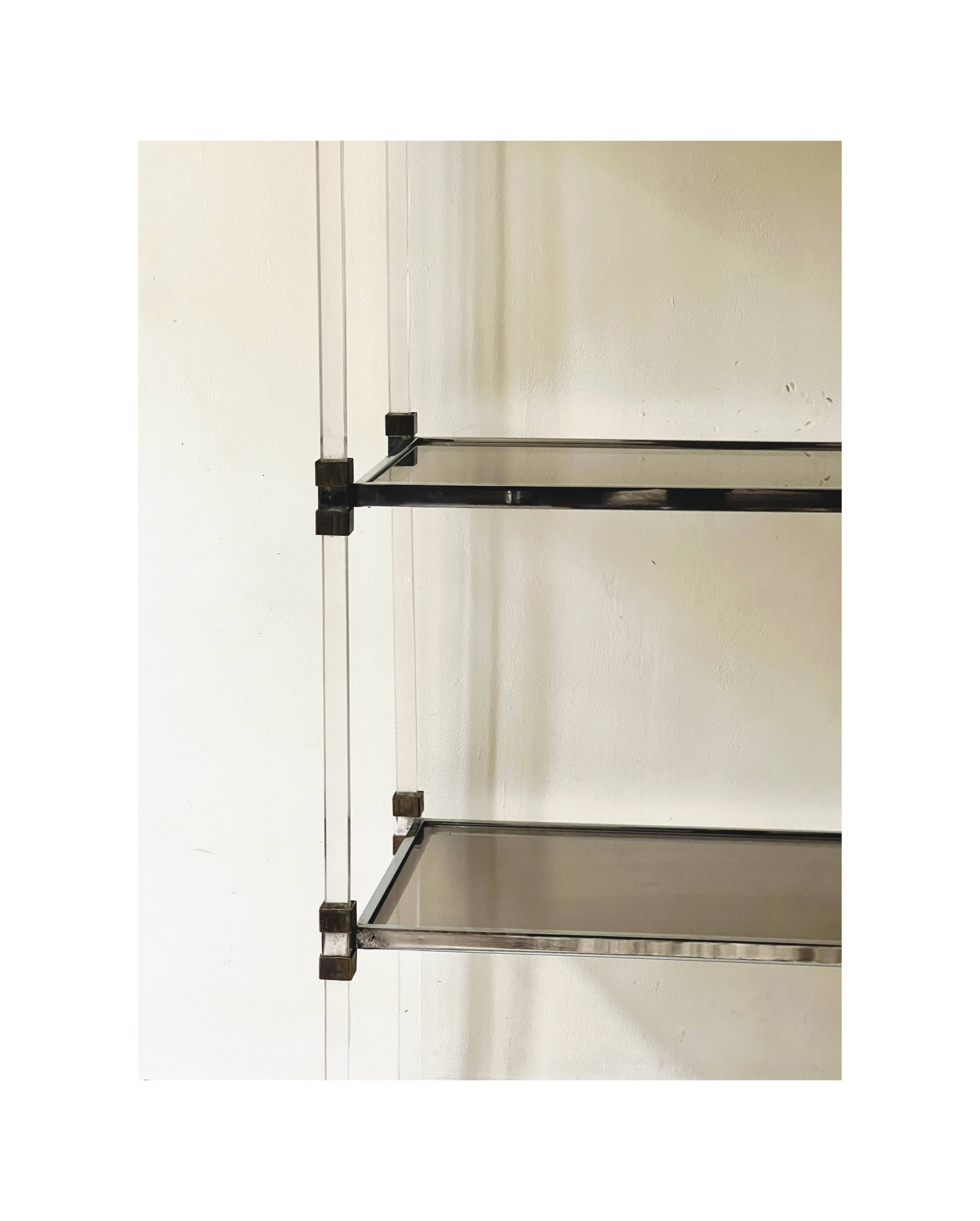 Hollis Jones plexiglass, brass & smoked glass bookcase, 1970 design