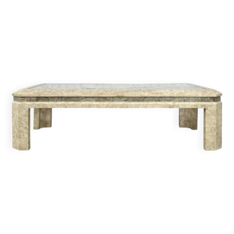Rectangular stone and glass marquetry coffee table, 1980s