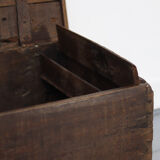 Rustic and weathered antique oak chest from the 18th century.