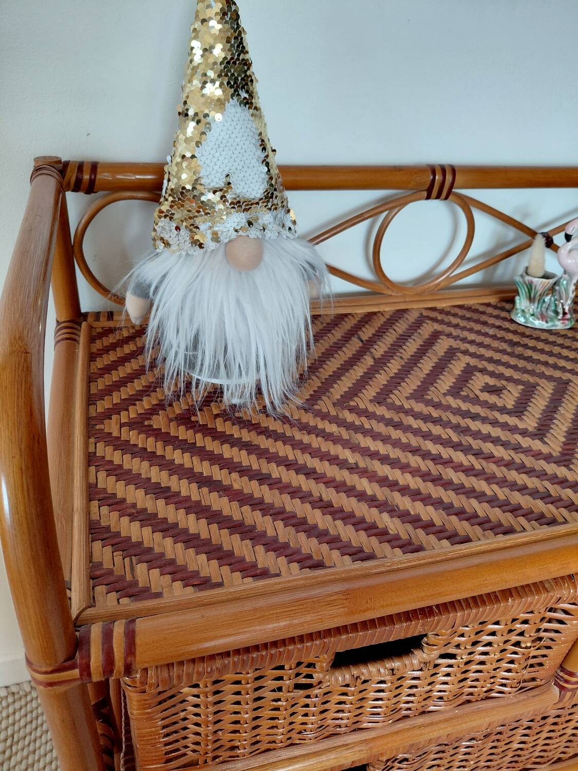 Commode vintage en rotin 4 tiroirs-esprit bohème-bord de mer