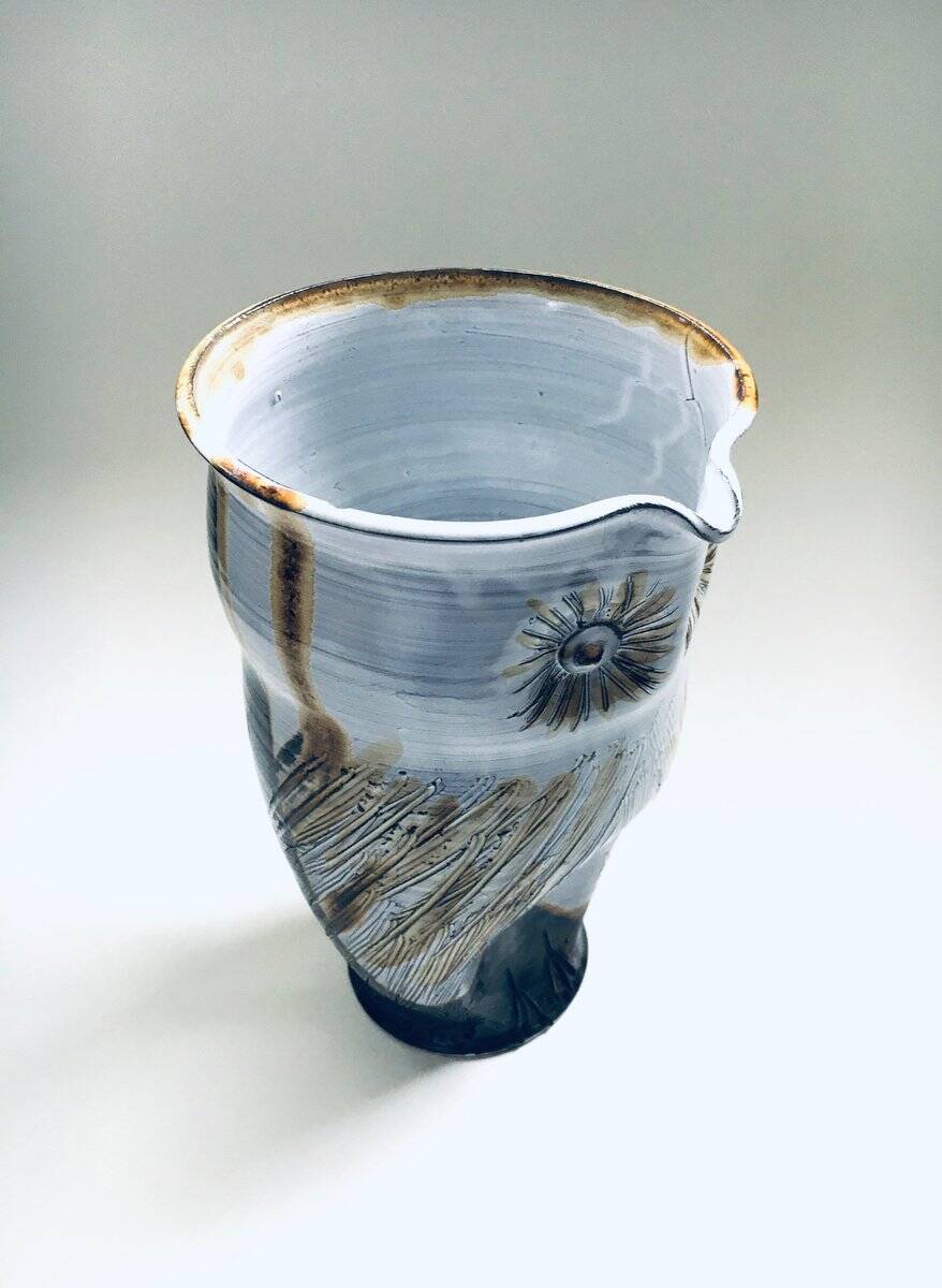 Vintage Studio Art Pottery Owl Decanter Jug by Tavares, 1970s