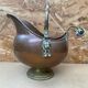 Antique copper & brass ash bucket + porcelain handle