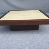 Coffee table year 70 wood and travertine