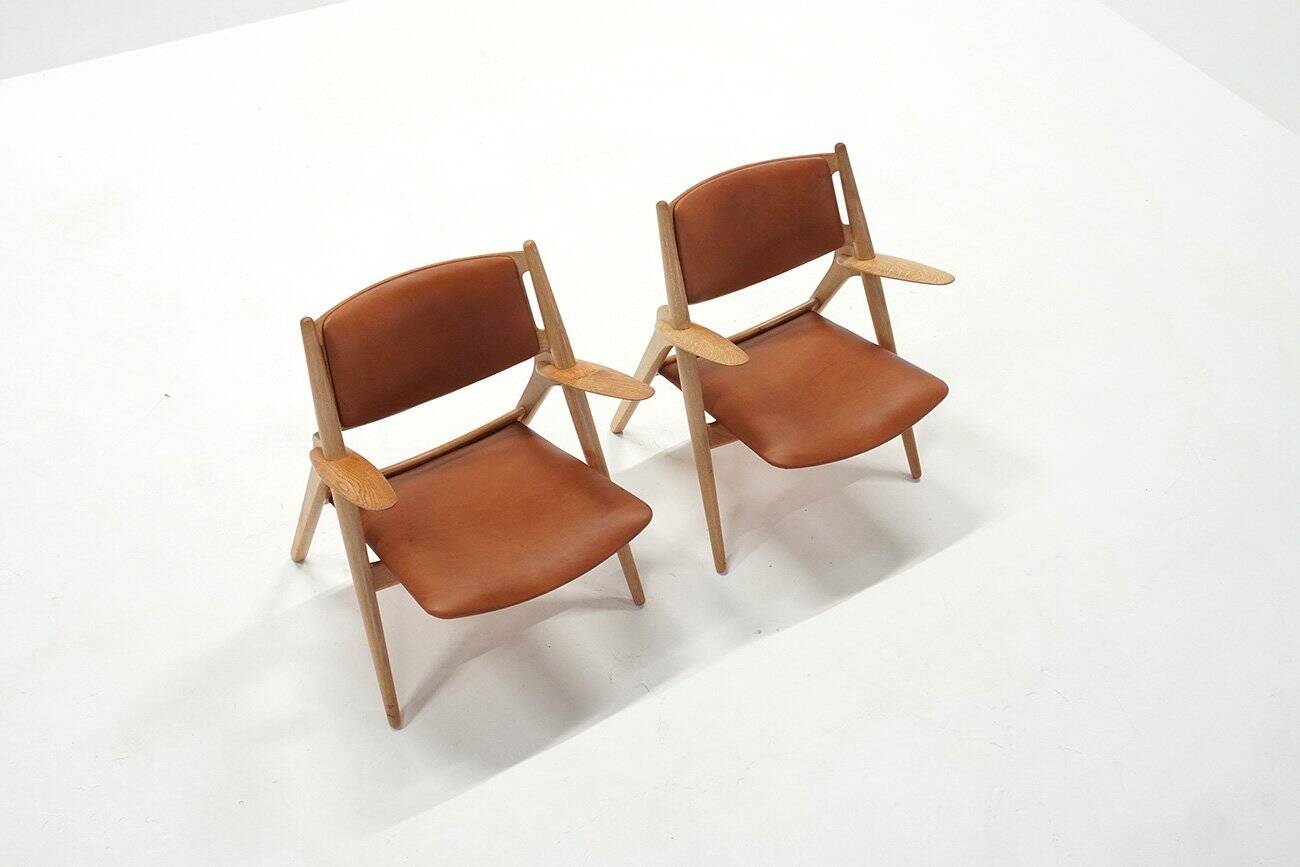Vintage CH28 Sawbuck Lounge Chairs by Hans J. Wegner for Carl Hansen, 1960s, Set of 2