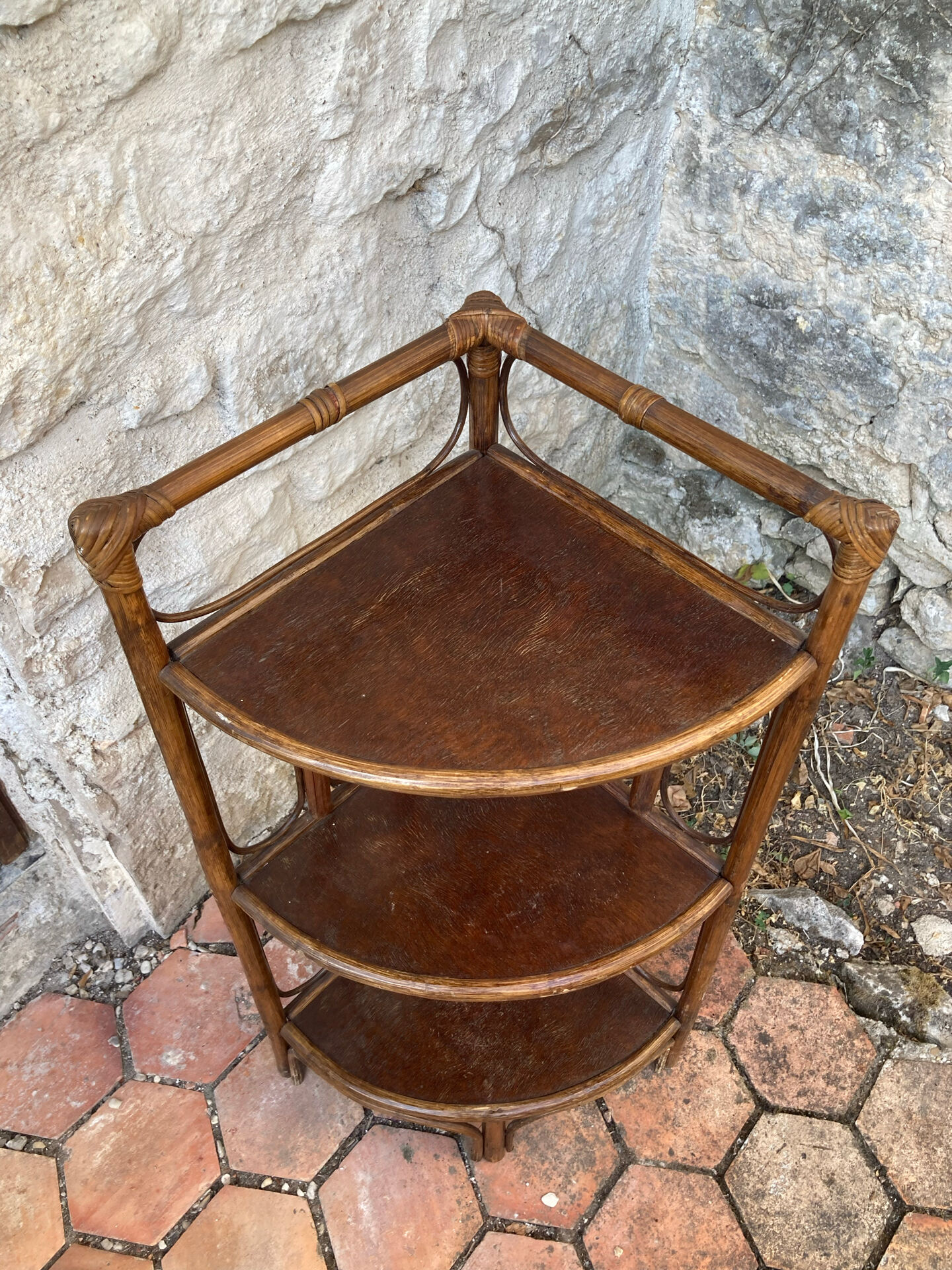 Vintage rattan corner shelf