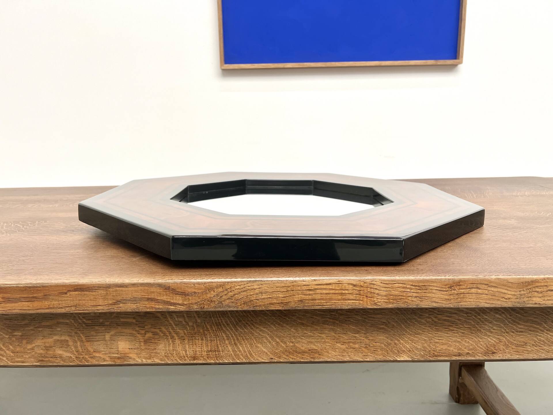 Octagonal wooden mirror by Jean-Claude Mahey