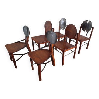 Set of 6 mid century Brutalist teak and steel dining chairs, 1960s