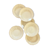 Set of 6 old earthenware soup plates, cream color and gilding Digoin Sarreguemines ACC-7157