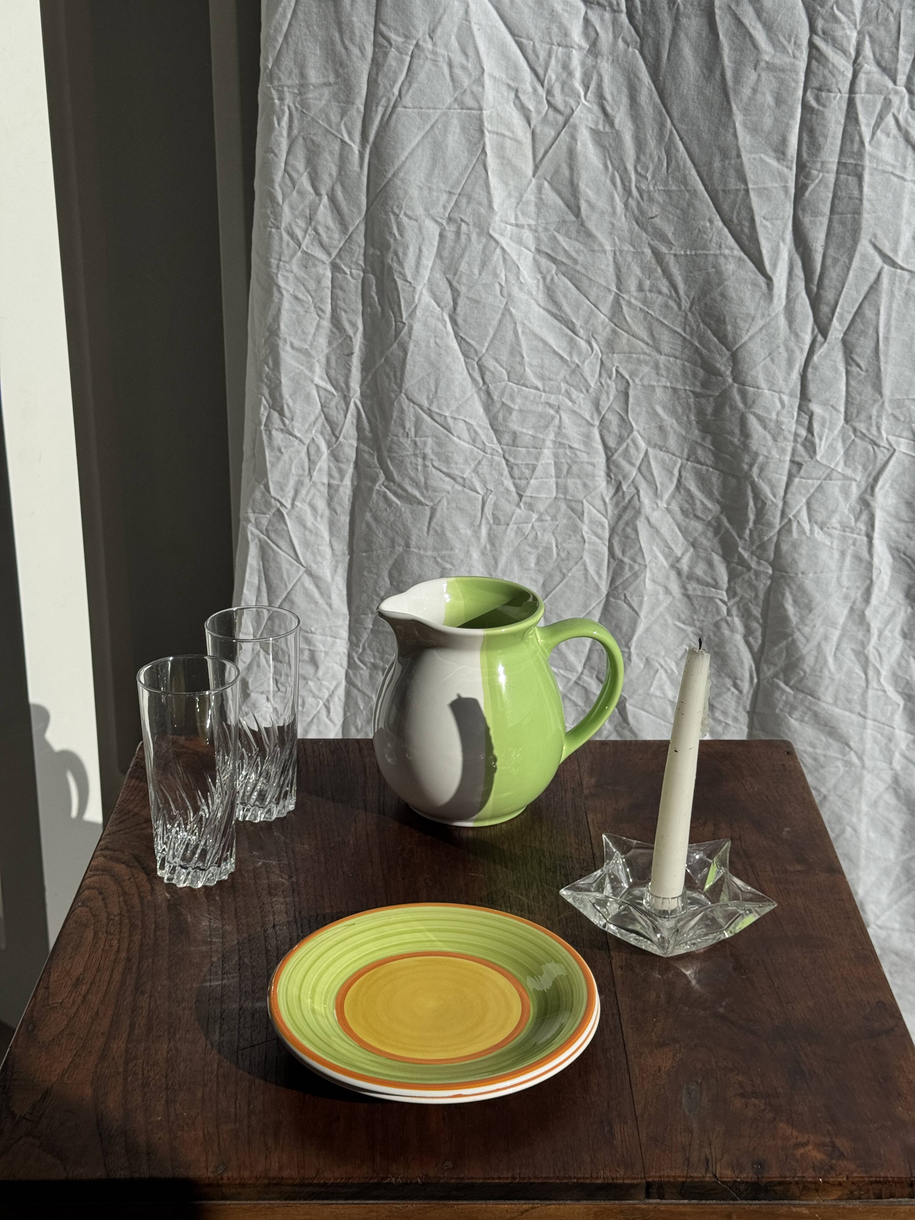 90s white and green ceramic carafe H17 D11