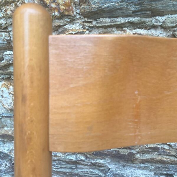 Chaise pliante en bois et cannage années 80
