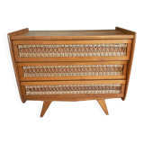 Vintage rattan and oak chest of drawers from the 1960s