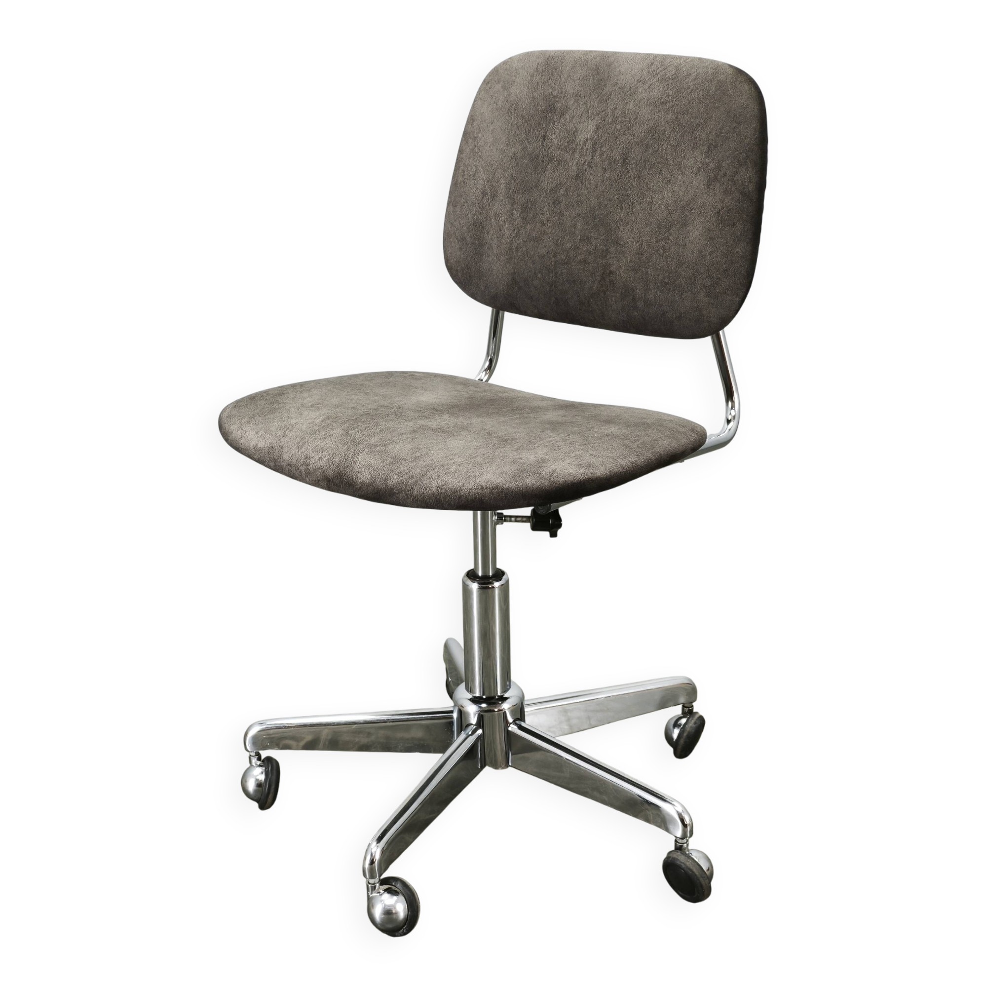 Chaise de bureau pivotante italienne avec base en chrome, années 1970