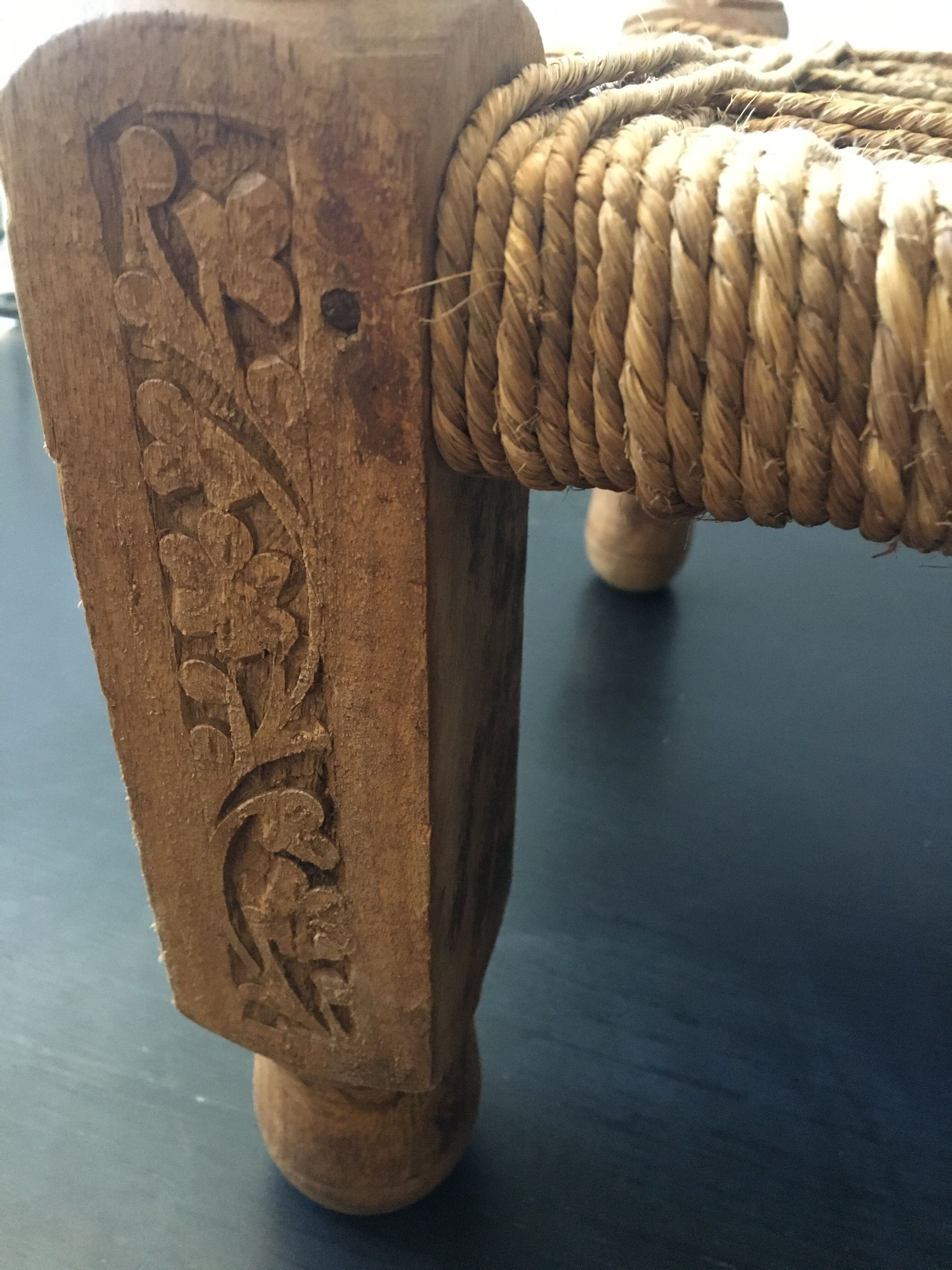 Stool rope and carved wood