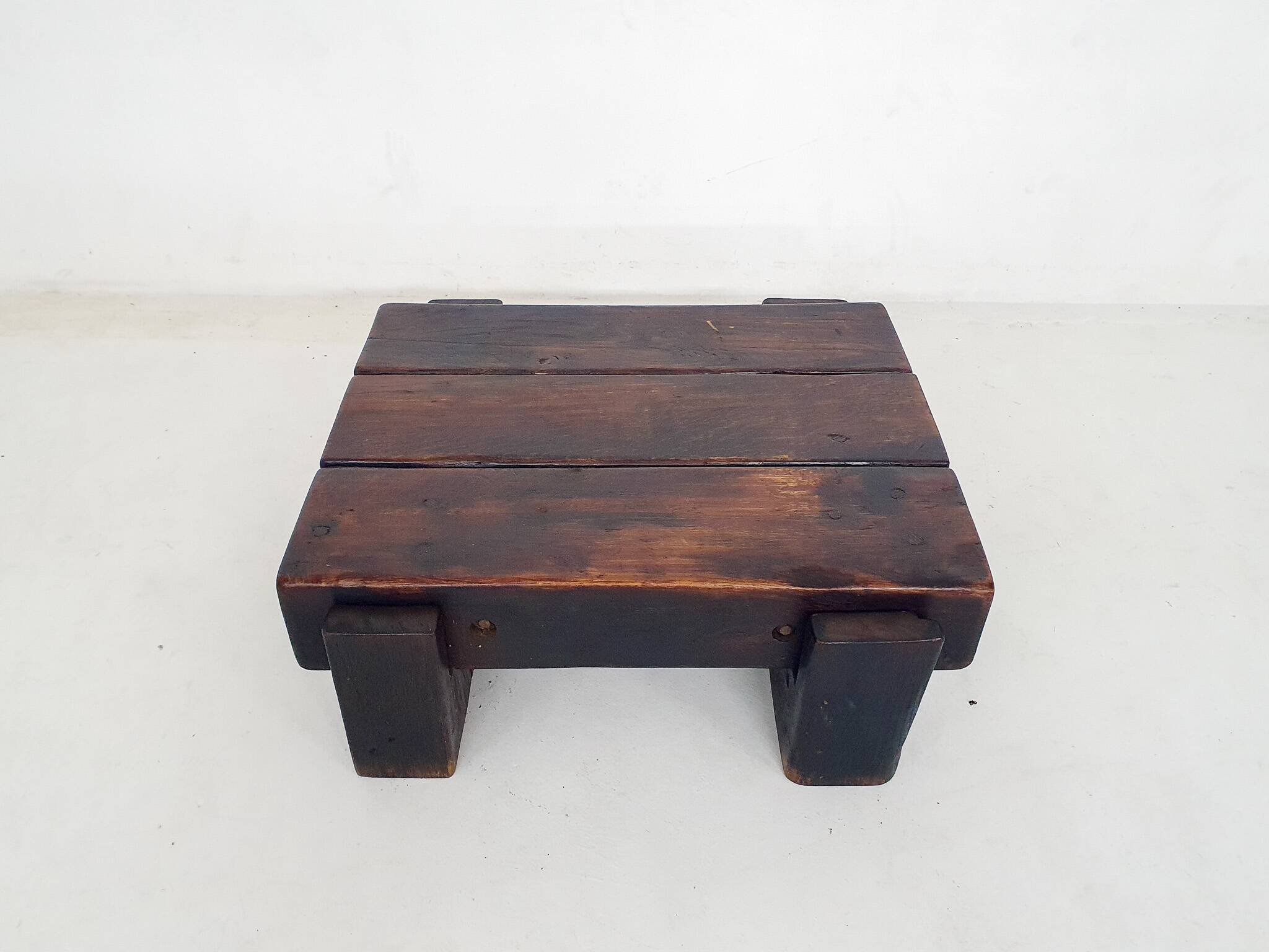 Mid-century brutalist solid wooden coffee table, The Netherlands 1970's