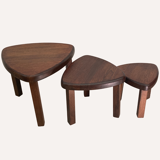 Brutalist oak organic curved oval side or nesting tables, Dutch ca 1960