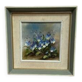 Huile sur panneau de style mi-siècle "Fleurs" par G. Sigrand, vintage et encadrée 24 × 24 cm