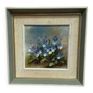 Mid-Century Oil on Panel “ Flowers” by G. Sigrand, Vintage & Framed 24 × 24 cm