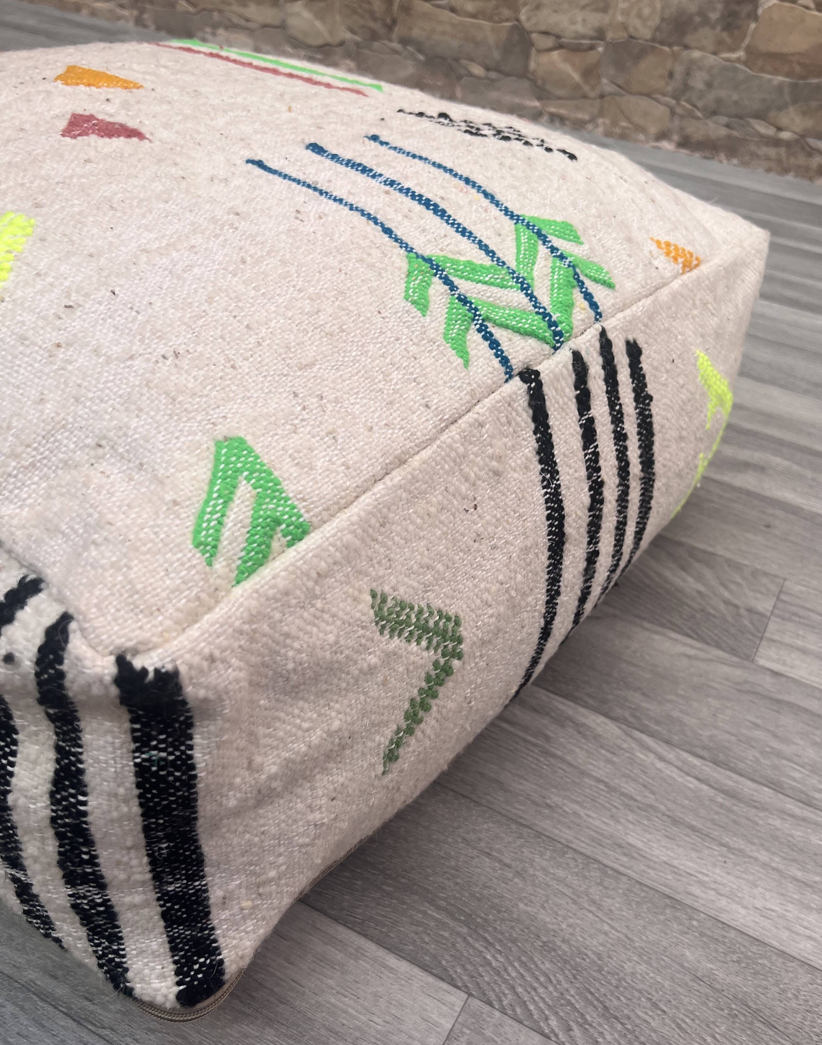 Moroccan Berber Kilim Pouf - 100% Wool and Cotton - Handwoven Floor Cushion