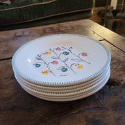 Assiettes à dessert faïence et décor floral 50's