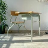 Vintage 1960s school desk – Antique wooden and metal aqua green desk – Retro school furniture – Vintage children's desk