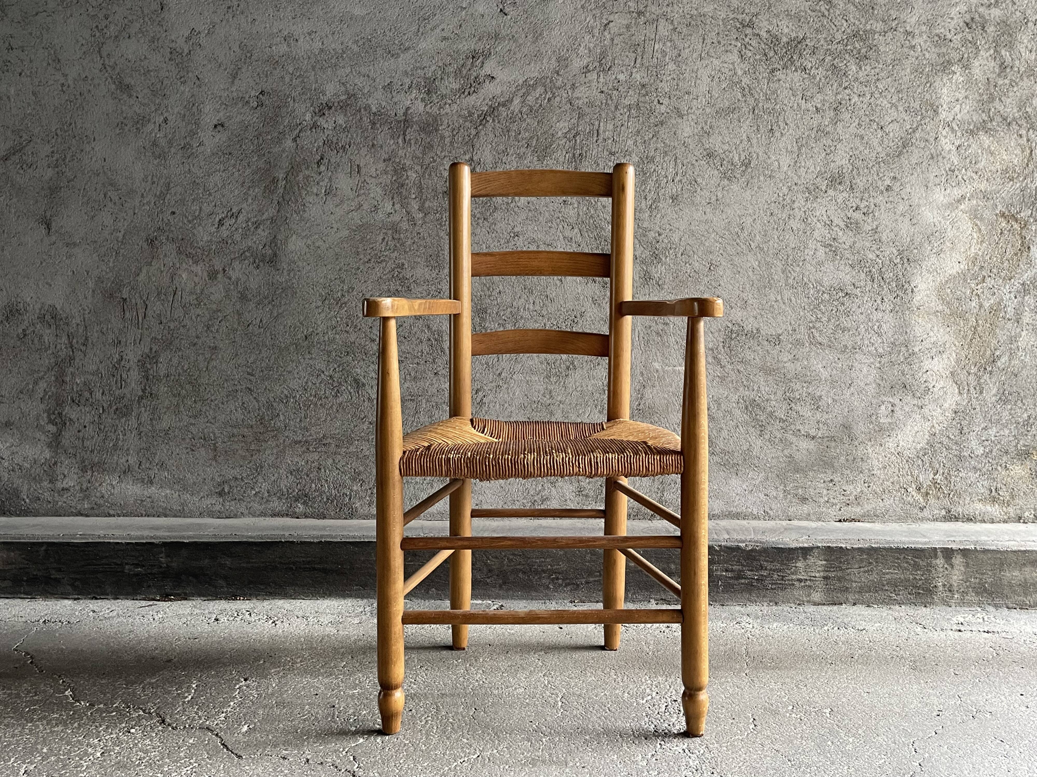 Straw chair with armrests, France