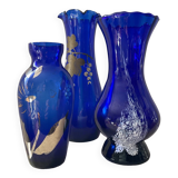 Trio of cobalt blue Art Deco vases