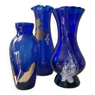 Trio de vases Art Déco bleu cobalt