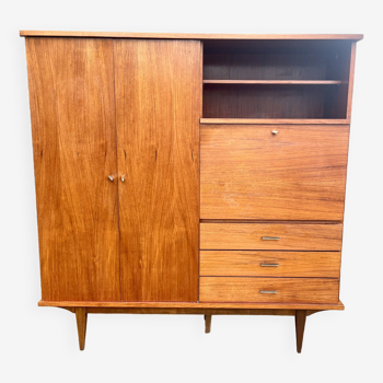 Meuble secrétaire armoire penderie 1950 placage teck