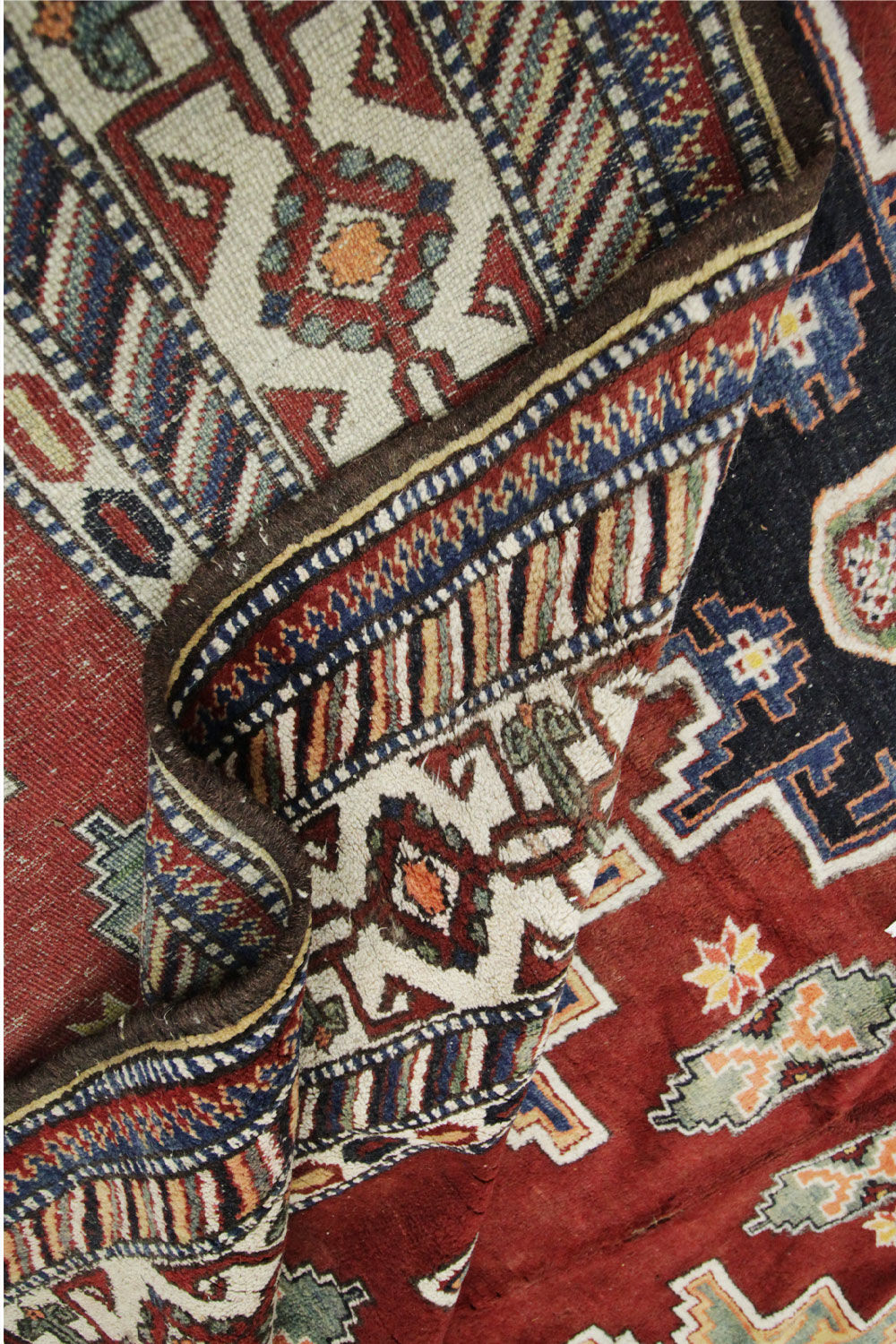 Vintage Caucasian Kazak Carpet Area Rug- 207x227cm