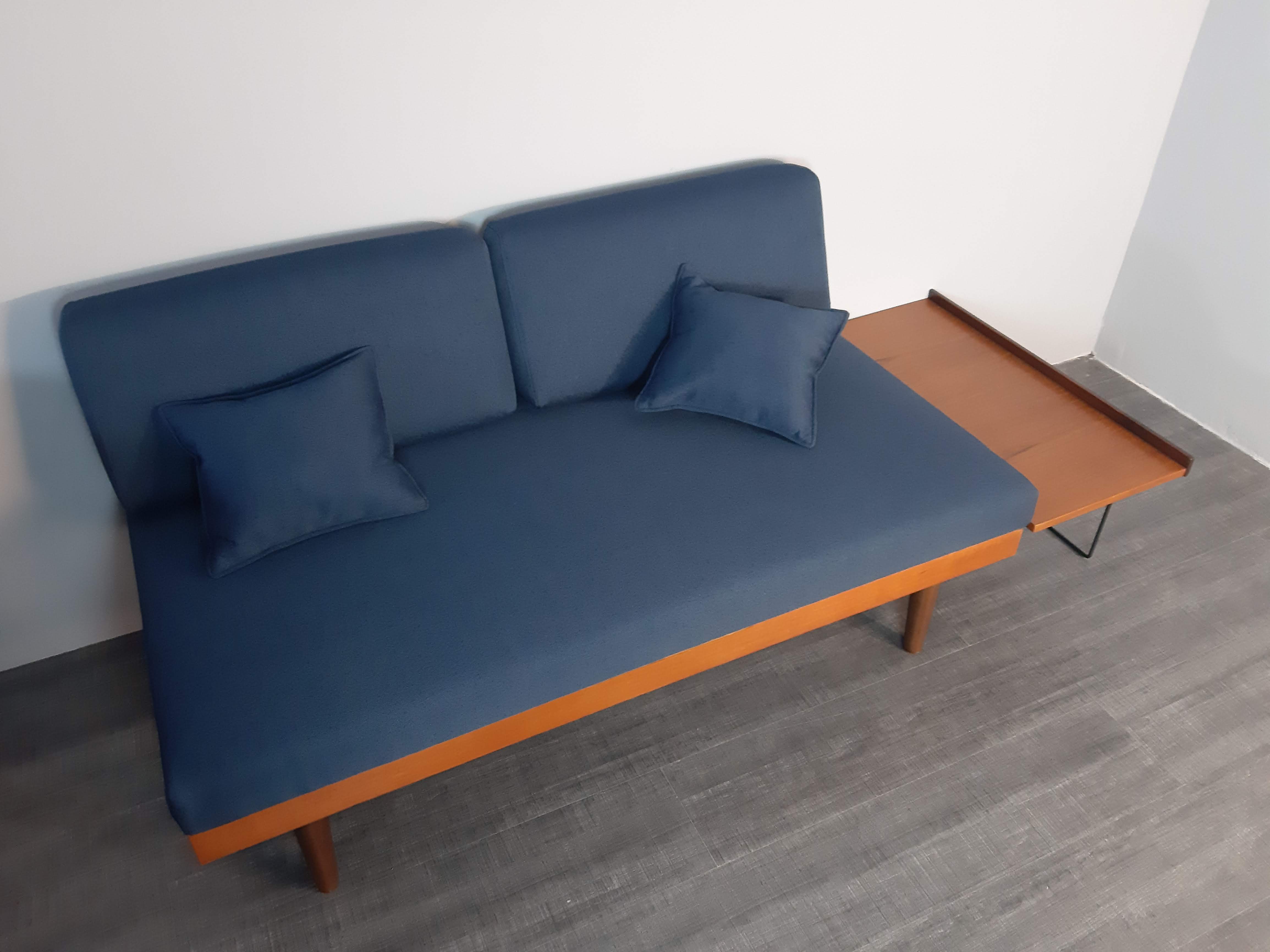 Daybed teck blue fabric Ingmar Relling by Ekornes vintage scandinavian