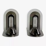 Pair of vintage stainless steel and glass wall lights