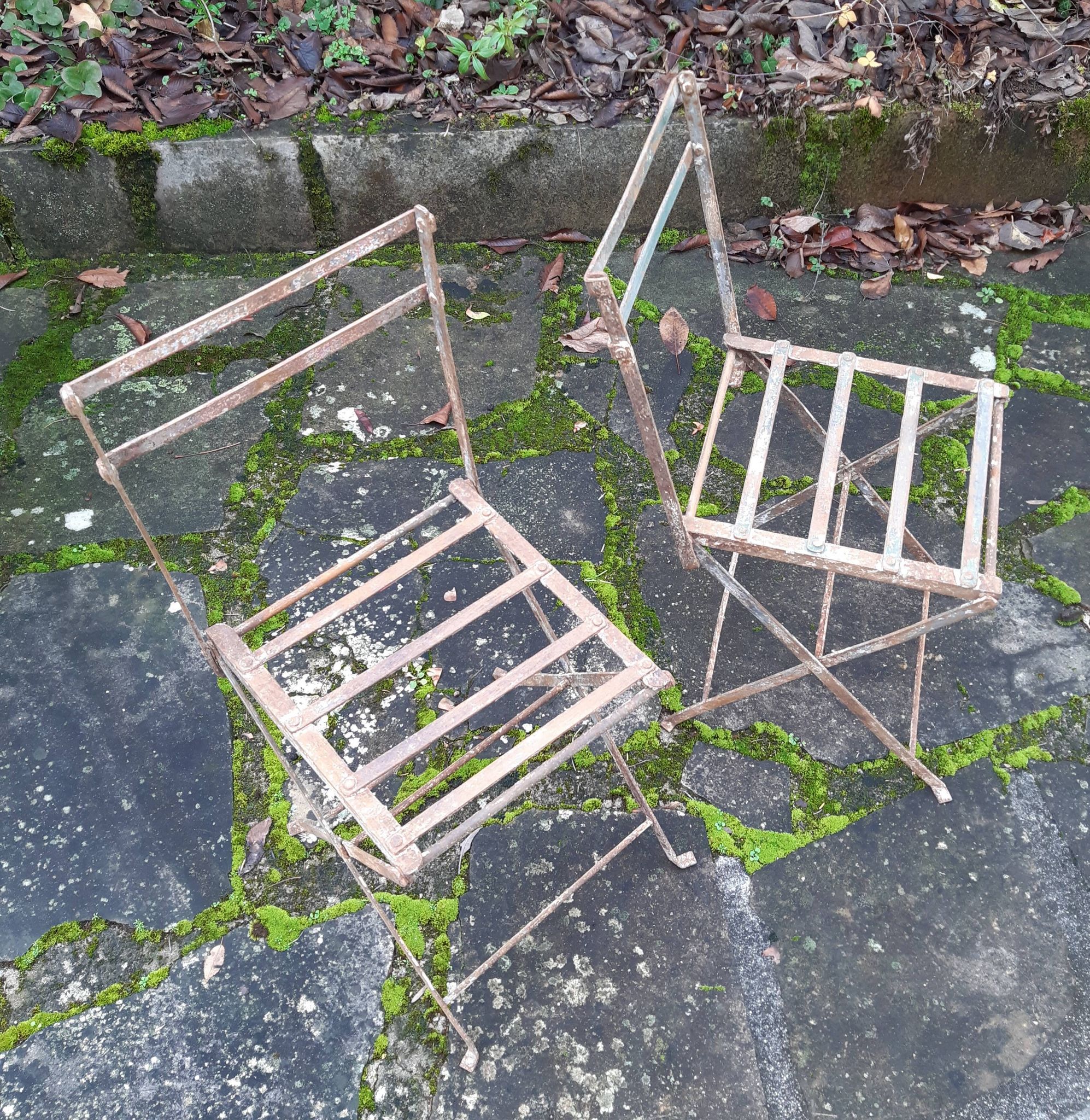 Pair of children's garden chairs, folding, all metal, retro 50s