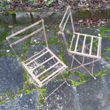 Pair of children's garden chairs, folding, all metal, retro 50s