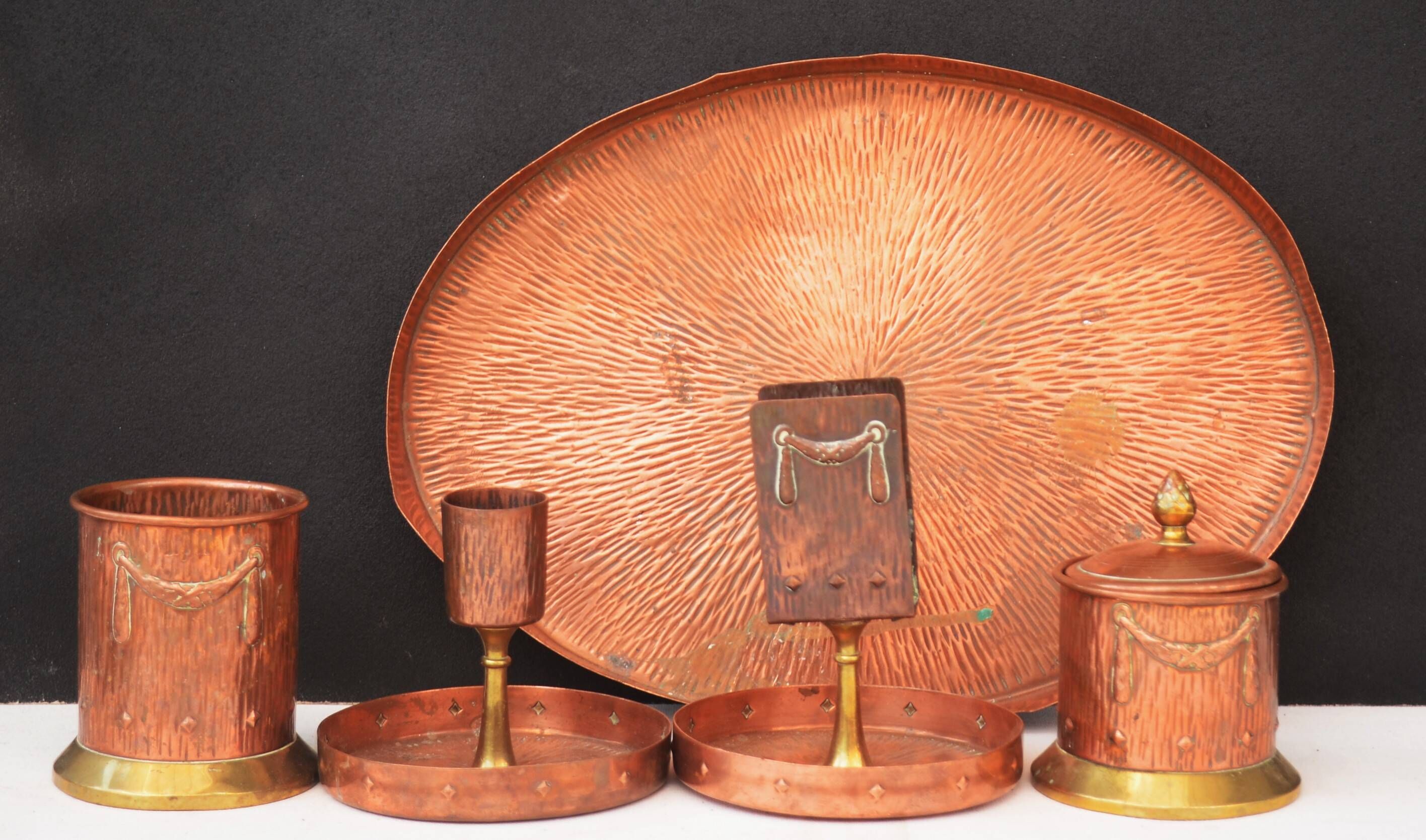 Arts and Crafts Brass And Copper Tray + lot of 4 Pieces