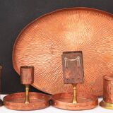Plateau en laiton et cuivre Arts and Crafts + lot de 4 pièces
