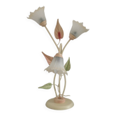 Tall Vintage Italian Mathias 3-Light Metal  Lamp With Glass Flower Shades
