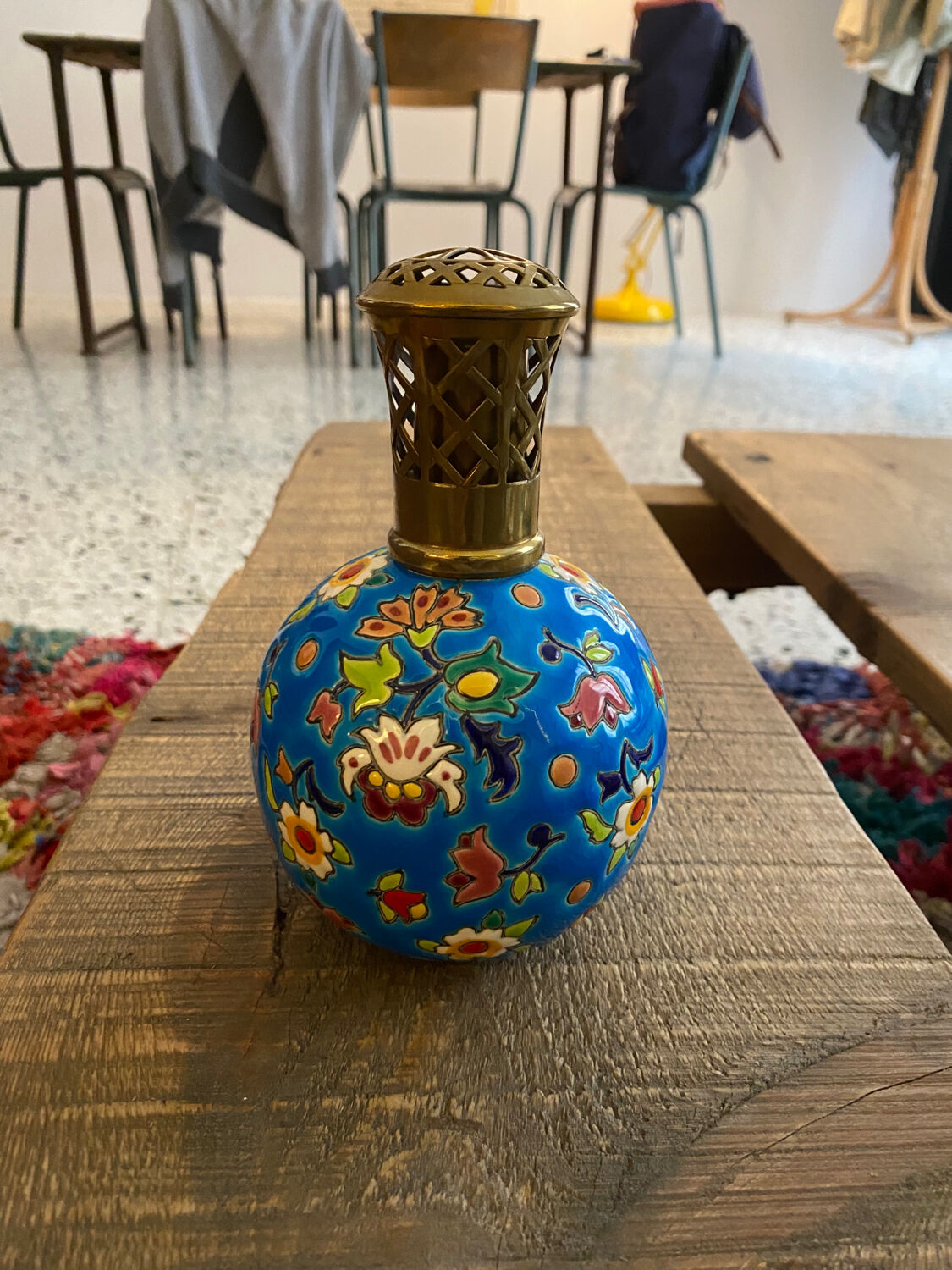 Berger lamp in enamels by Longwy LY Sévigné